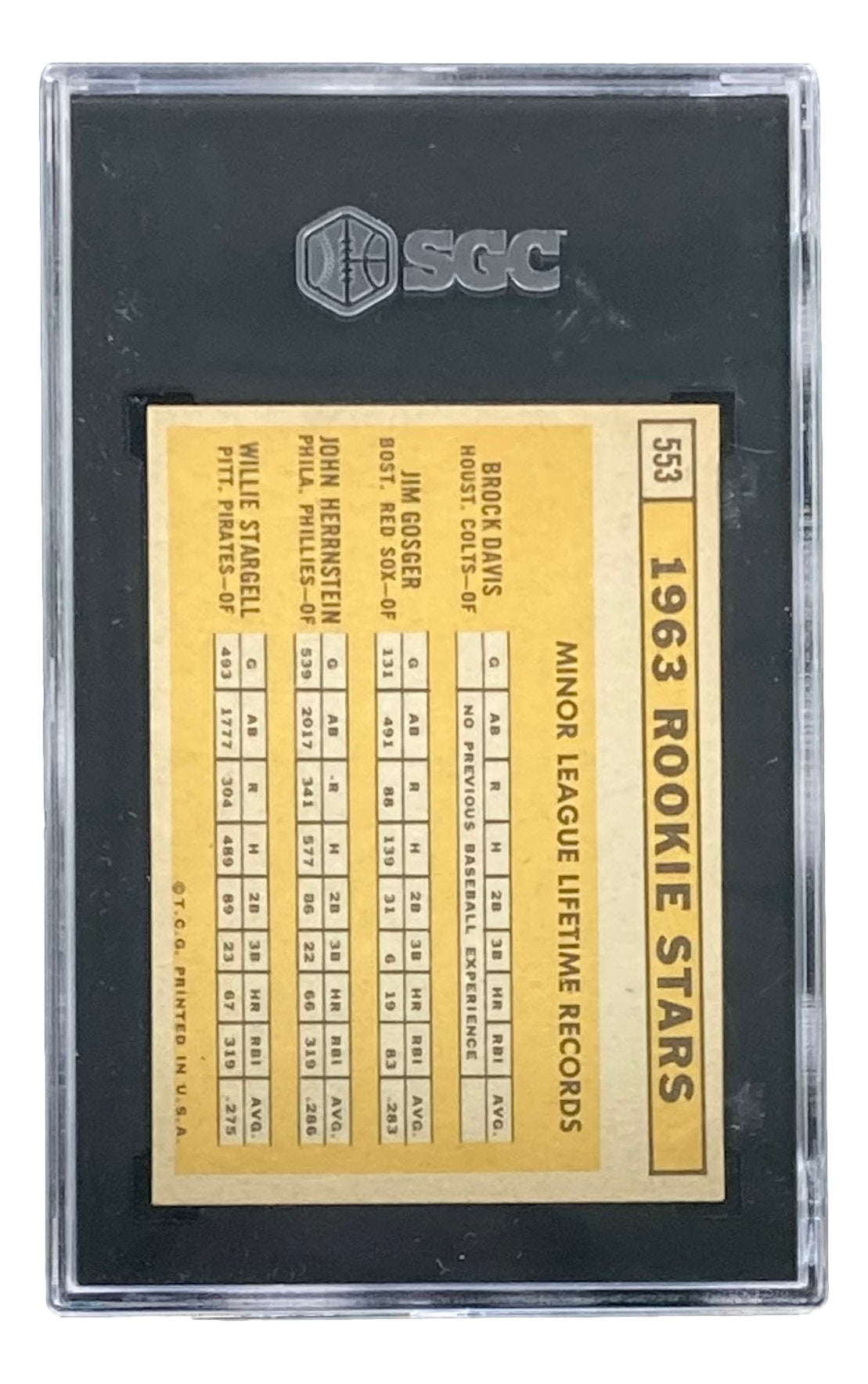 Willie Stargell Slabbed 1963 Topps Rookie Stars #553 RC Card SGC Graded NM 7
