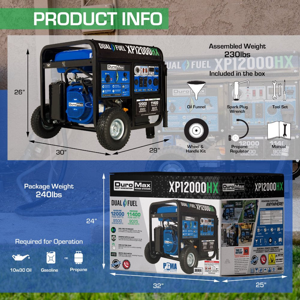 -Xp12000Hx  Generator Dual Fuel Gas Propane Portable with CO Alert 12,000 Watt