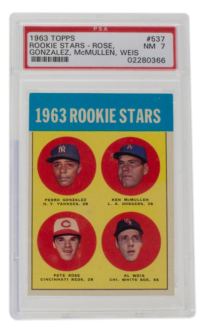 1963 Pete Rose Topps Rookie Stars #537 Baseball Card PSA NM 7