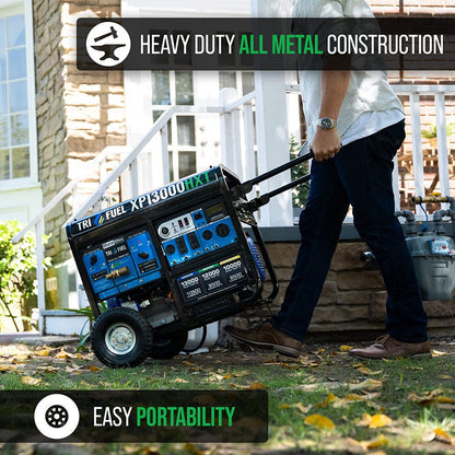 XP13000HXT 13,000 Watt Electric Start Tri-Fuel Natural Gas/Propane/Gas Powered Portable Generator W/ CO Alert