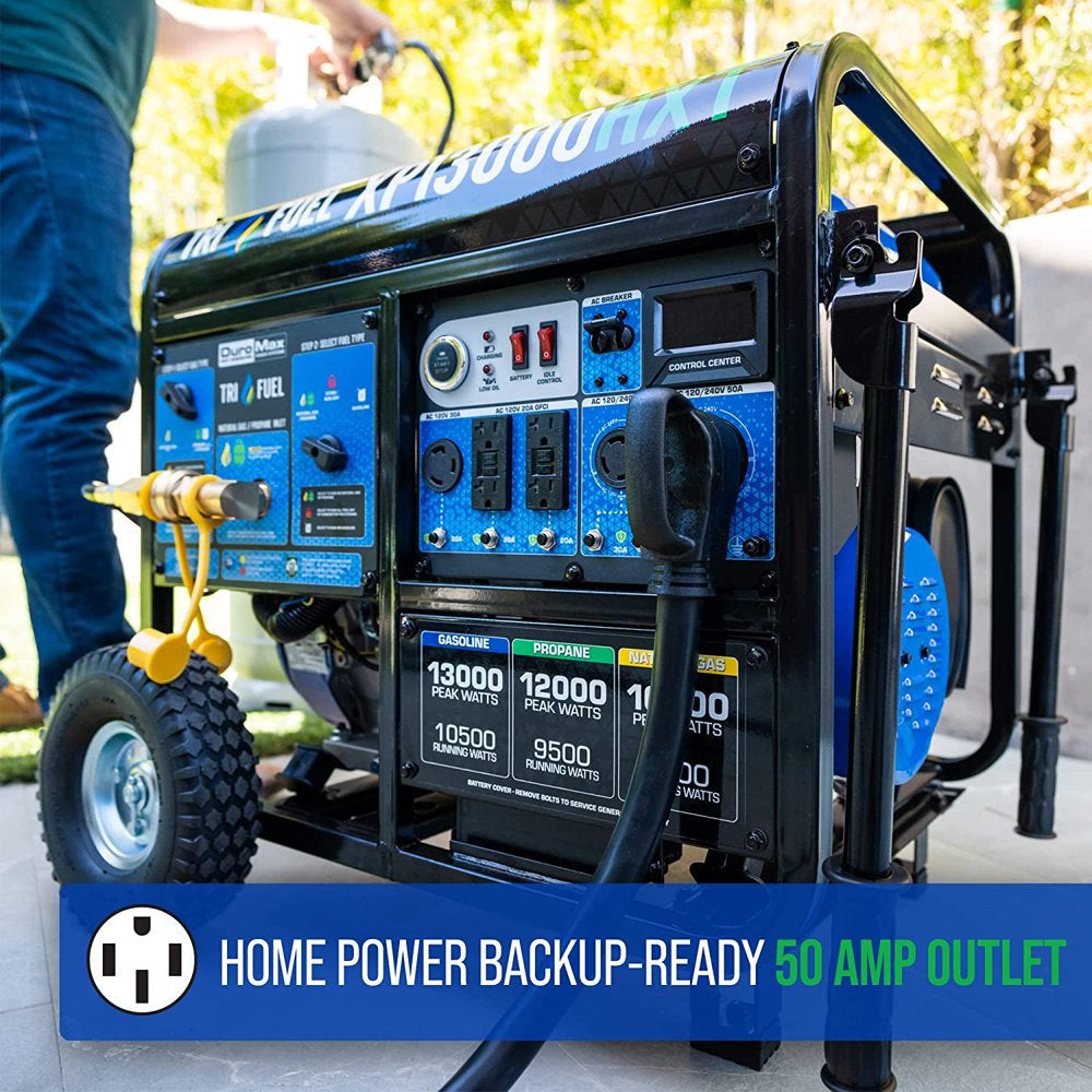 XP13000HXT 13,000 Watt Electric Start Tri-Fuel Natural Gas/Propane/Gas Powered Portable Generator W/ CO Alert