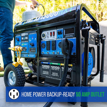 XP13000HXT 13,000 Watt Electric Start Tri-Fuel Natural Gas/Propane/Gas Powered Portable Generator W/ CO Alert