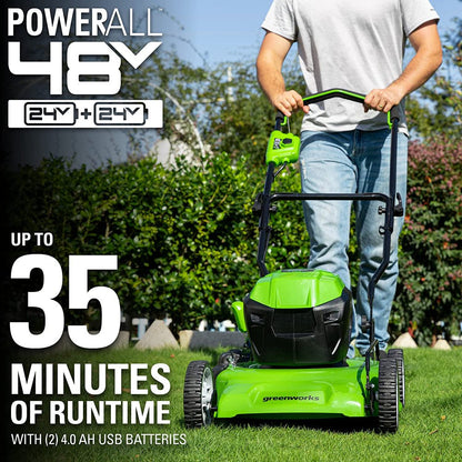 2 X 24V (48V) 19" Brushless Push Lawn Mower, 2 X 4.0Ah USB Batteries and Dual Port Rapid Charger Included