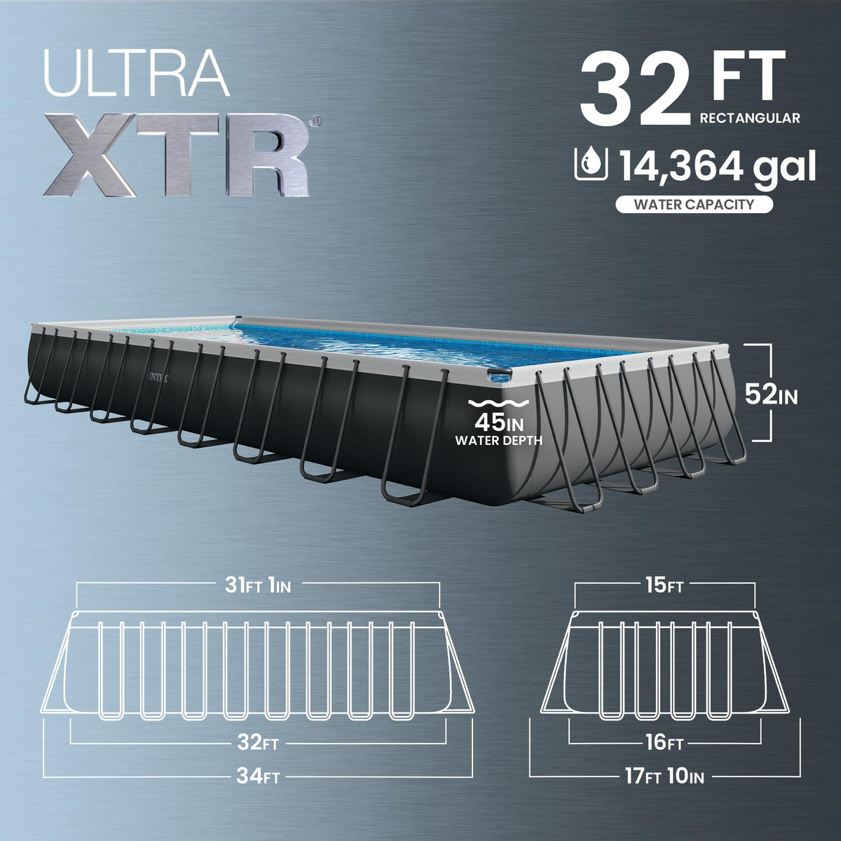 Ultra XTR 32 ft x 16 ft 52 in Above Ground Pool Set, Rectangular Swimming Pool