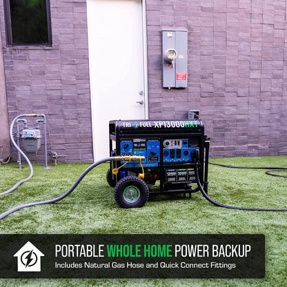 XP13000HXT 13,000 Watt Electric Start Tri-Fuel Natural Gas/Propane/Gas Powered Portable Generator W/ CO Alert