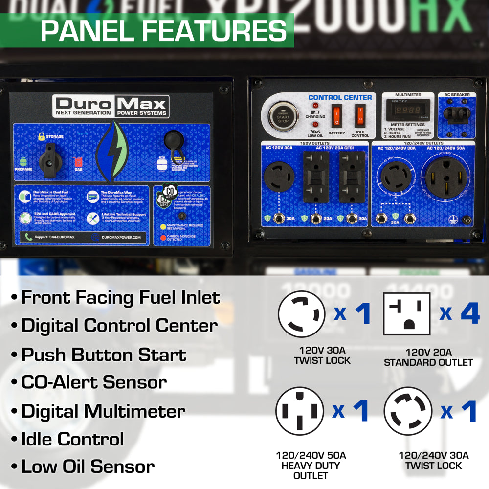 -Xp12000Hx  Generator Dual Fuel Gas Propane Portable with CO Alert 12,000 Watt