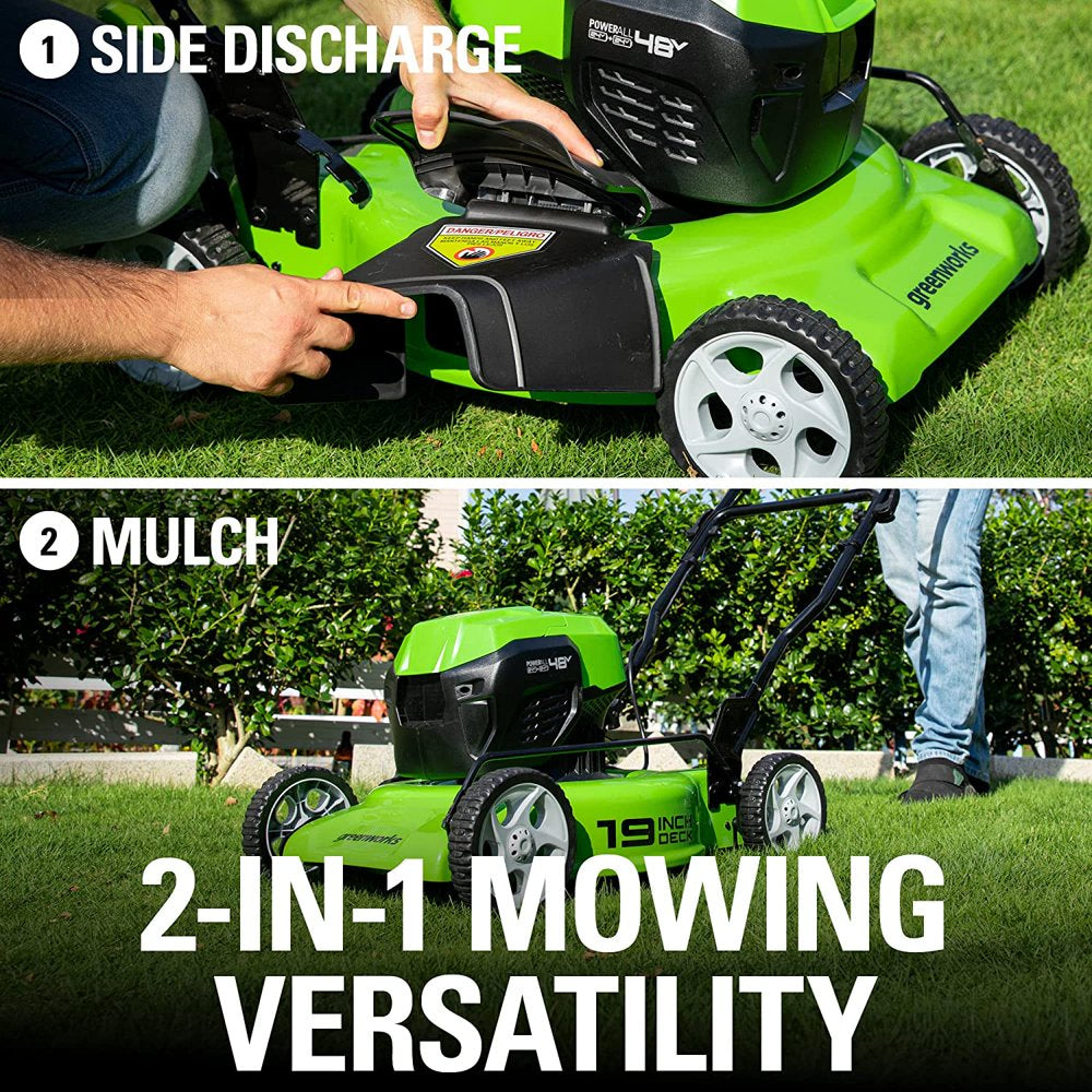 2 X 24V (48V) 19" Brushless Push Lawn Mower, 2 X 4.0Ah USB Batteries and Dual Port Rapid Charger Included