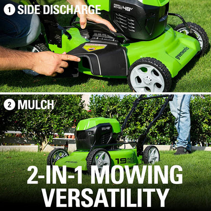 2 X 24V (48V) 19" Brushless Push Lawn Mower, 2 X 4.0Ah USB Batteries and Dual Port Rapid Charger Included