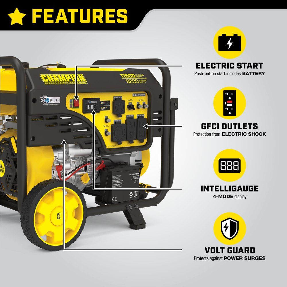 11,500/9,200-Watt Electric Start Gas Portable Generator with CO Shield