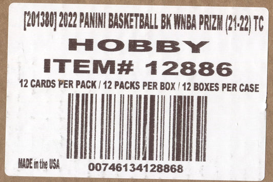 *LAST CASE* 2022 Panini WNBA Prizm Hobby Basketball, 12 Box Case
