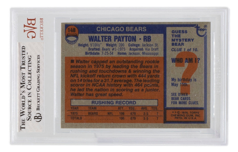 Walter Payton 1976 Topps #148 Chicago Bears Football Card BGS NM-MT 8