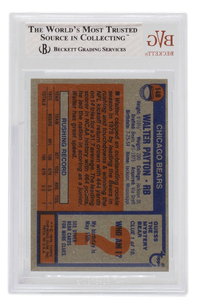Walter Payton 1976 Topps #148 Chicago Bears Football Card BGS NM-MT 8