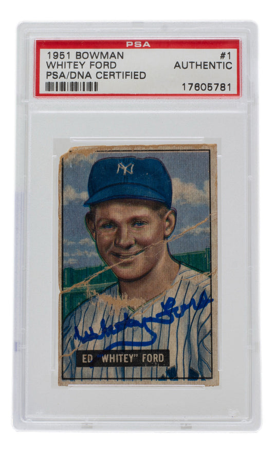 Whitey Ford Signed 1951 Bowman New York Yankees Rookie Card #1 PSA