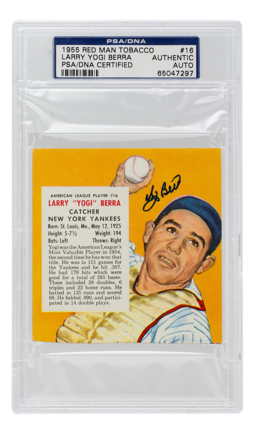 Yogi Berra Signed 1955 Red Man Tobacco #16 Yankees Baseball Card PSA